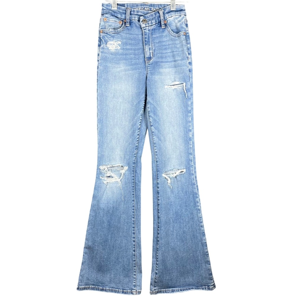American Eagle Jeans Womens 00 Blue Curvy Super High-Rise Flare Next Level Strch